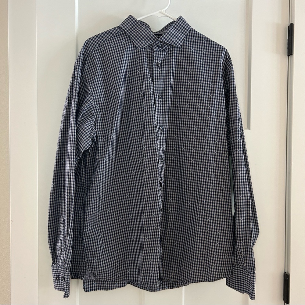 BLU by Polifroni Button Down Dress Shirt Blue Check Size XL - Picture 2 of 8